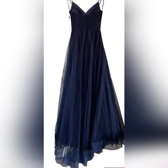 La Femme Navy Blue Side Slit Illusion A-Line Tulle Ballgown Size 4 NWT - Picture 5 of 7